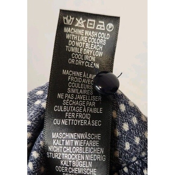 Adrianna Papell Ruffle Mock Neck Sleeveless Top L  Navy Polka Dot Preppy Classic - Picture 7 of 10